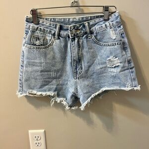 SHEIN Blue Jean Shorts Distressed High-Waisted